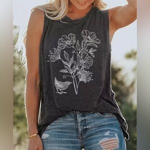 Womens Floral Print Cotton Tank Top Shirt Medium New Gray or Green in stock